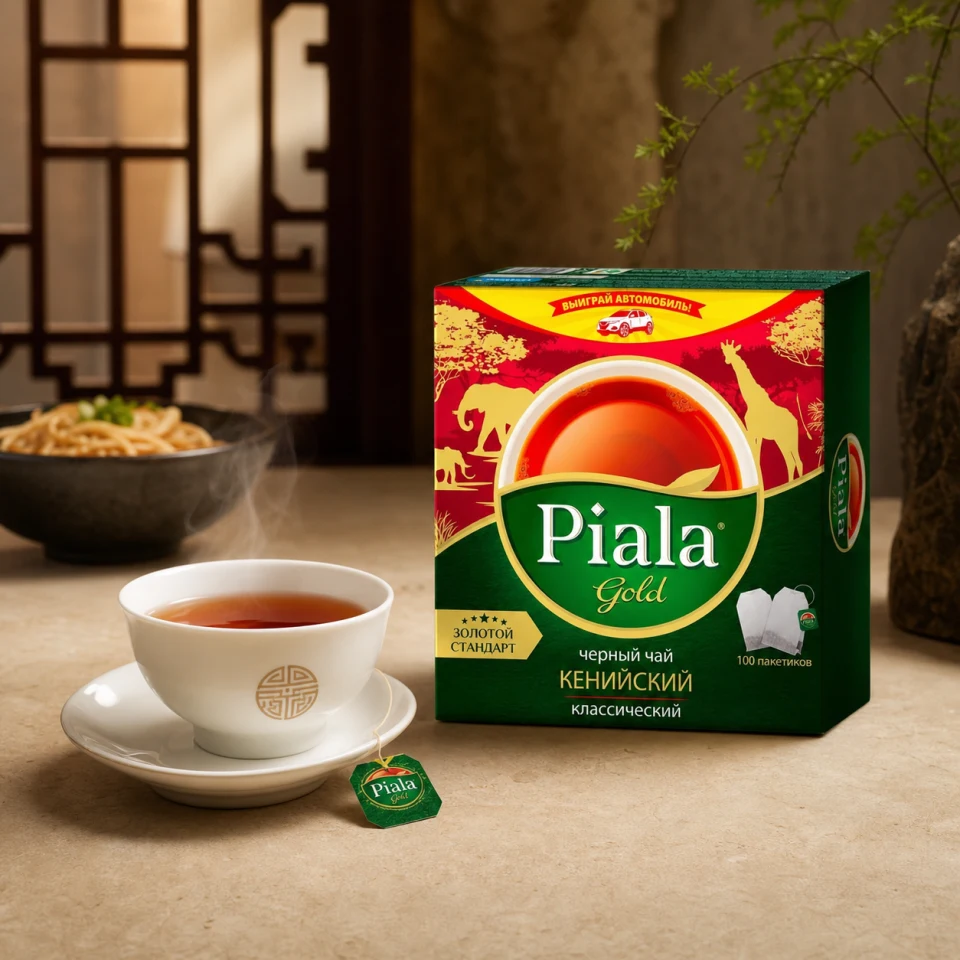 Чёрный чай Piala Gold с чашкой горячего чая